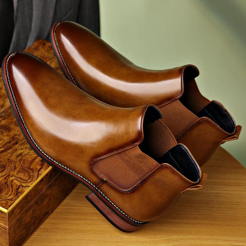Men'S Classic Retro Chelsea Short Boots Mens Fashion Ankle Boot Men British Style Leather Boots High-Top Casual Shoes 25873 New