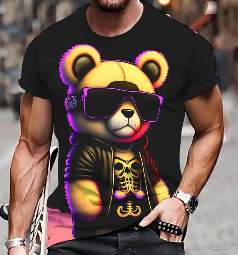 Summer Men's 3D Printed Bear T-Shirt Short Sleeve Breathable Outdoor Hundred Large Oversize Loose Men's Short Sleeve Tops Tees