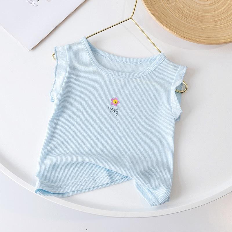Summer Girls Pure Cotton Thin Vest T Shirt Stylish Fashionable Top For Small And Medium Children 100cm небесно-голубой