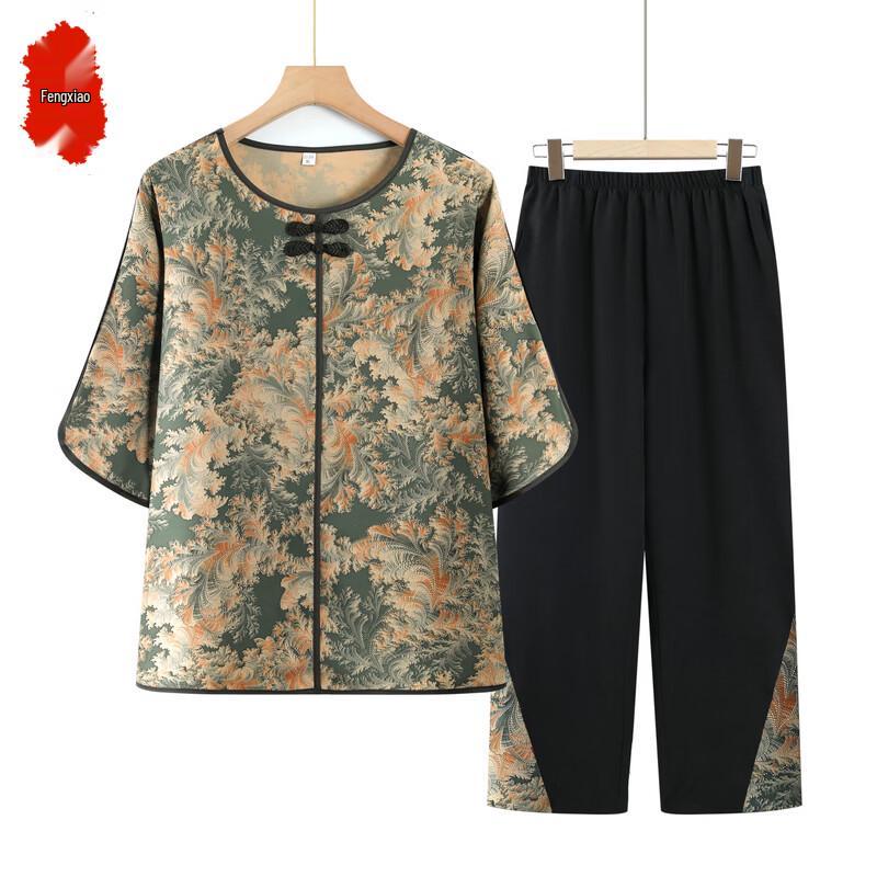 Women s Elegant Floral Two-Piece Shirt Set 5XL