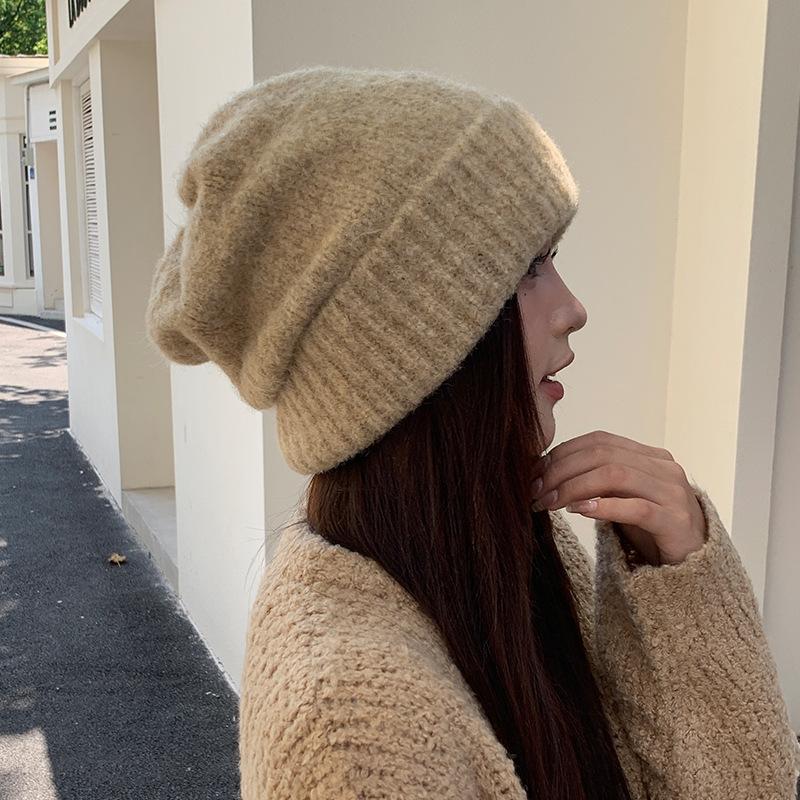 Wool Knitted Woolen Hat for Women In Autumn and Winter Thickened Warm Ear Protection Cold Hat Loose and Versatile Pile Hat for Men