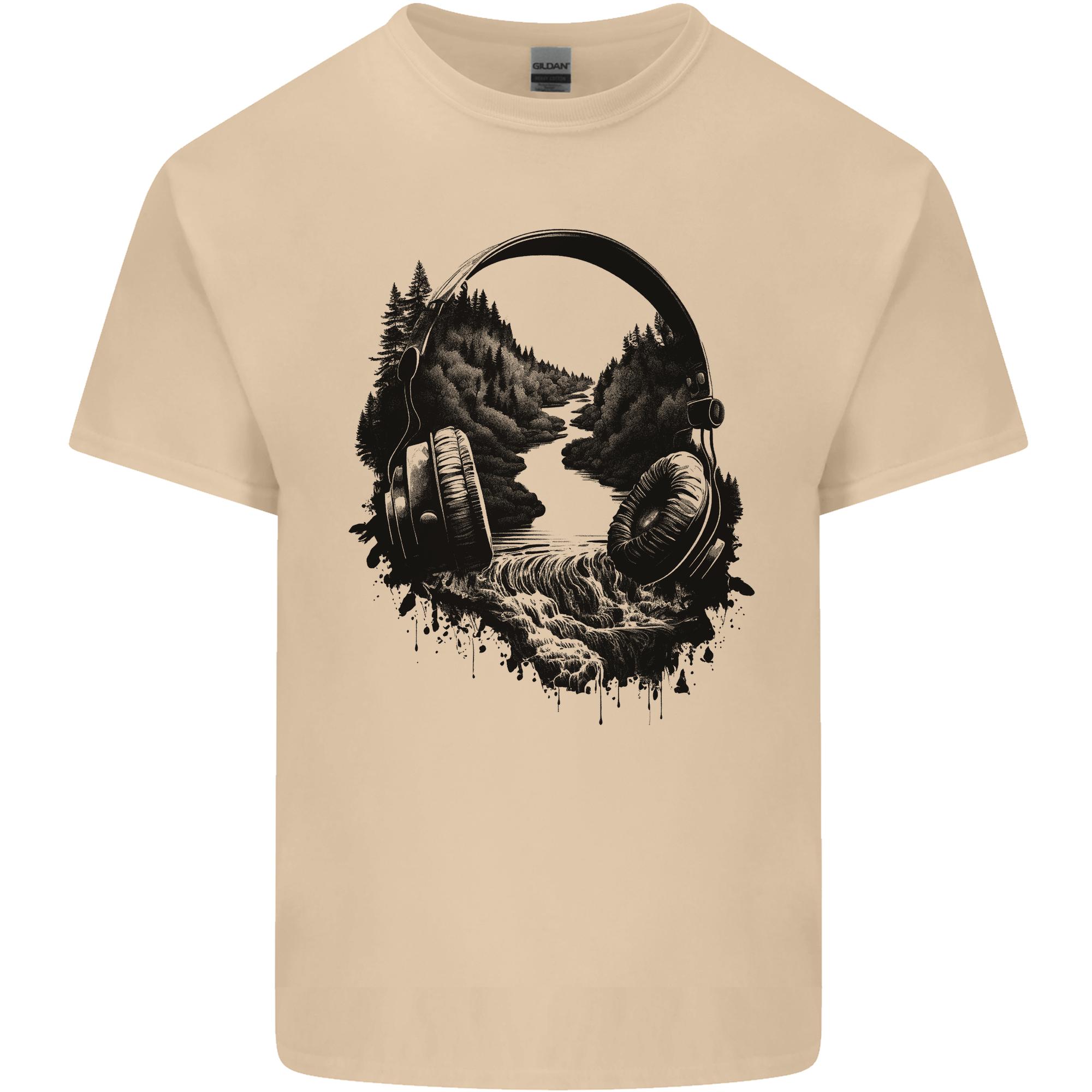 Headphones Nature Music Trekking Hiking Unisexs Light Cotton TShirt S