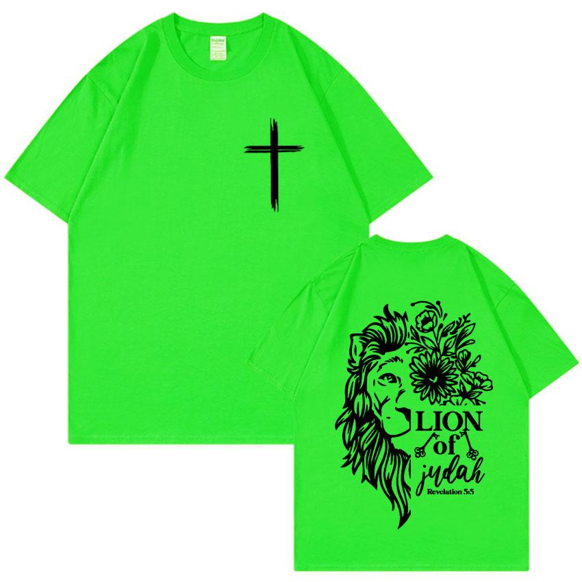 Jesus Lion of Judah Print T-shirt for Men Women Aesthetic Christian Clothing T Shirts Fashion Oversized 100% Cotton T Shirt Tops