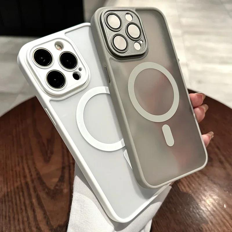Luxury Matte Translucent Case For 17 16 15 14 Plus 13 12 18 Pro Max For Magsafe Magnetic Wireless Charge Shockproof Cover