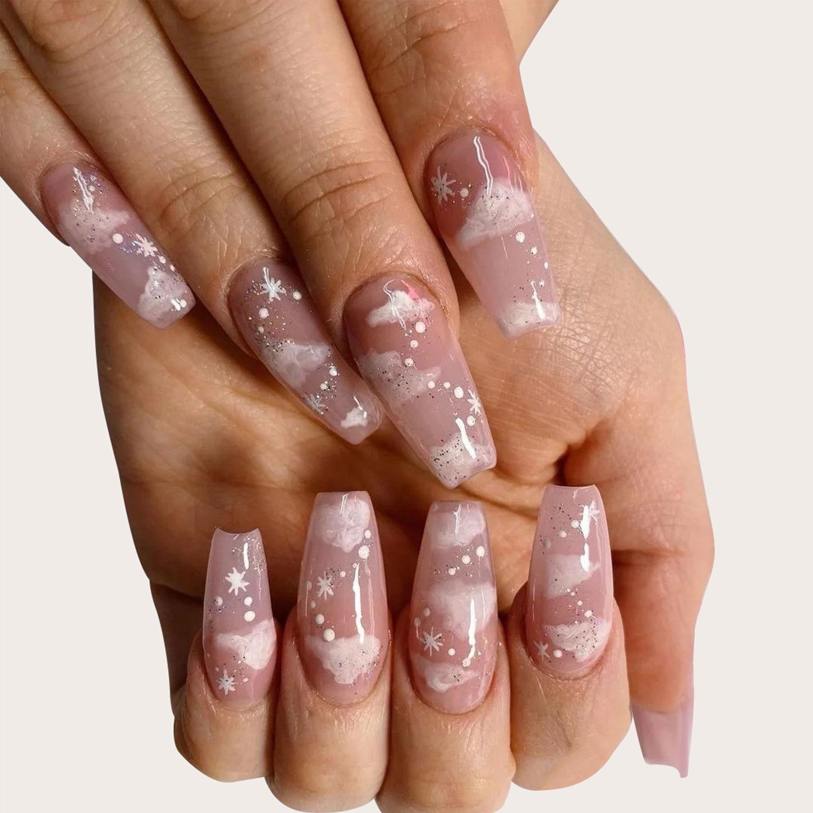 

Длинный балетный нюдовый прозрачный розовый облачный ноготь, темпераментный белый маникюр, европейская и американская пленка для ногтей, готовый ноготь