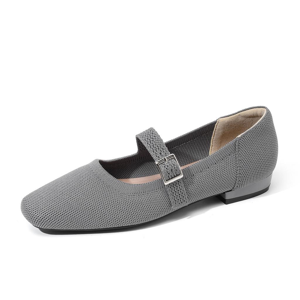 Women's Ballet Flats Square Toe Slip On Shoes Knitted Dress Mary Jane Flats for Women Comfy Causal Work Walking Shoes Mary Jane Shoes With Ankle Strap