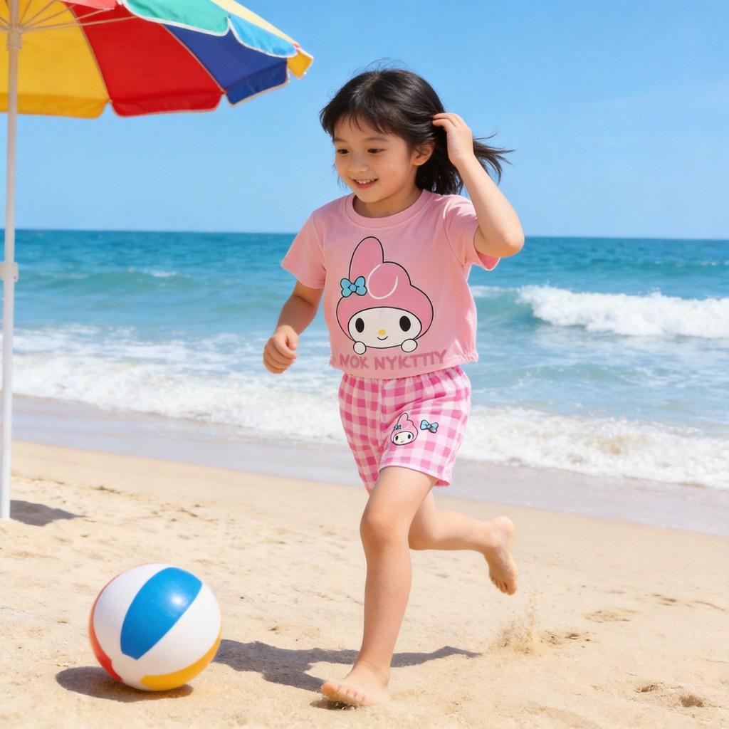 Melody Girls Cartoon Summer Outfit Set With Polyester Fabric For Casual Play