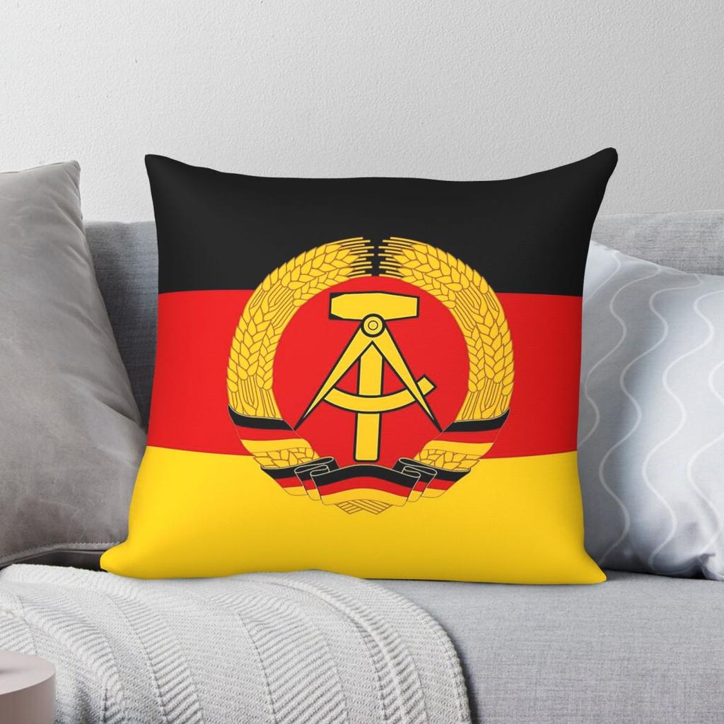 Ddr Flag East Germany Square Pillowcase Polyester Linen Velvet Creative Zip Decorative Bed Cushion Cover