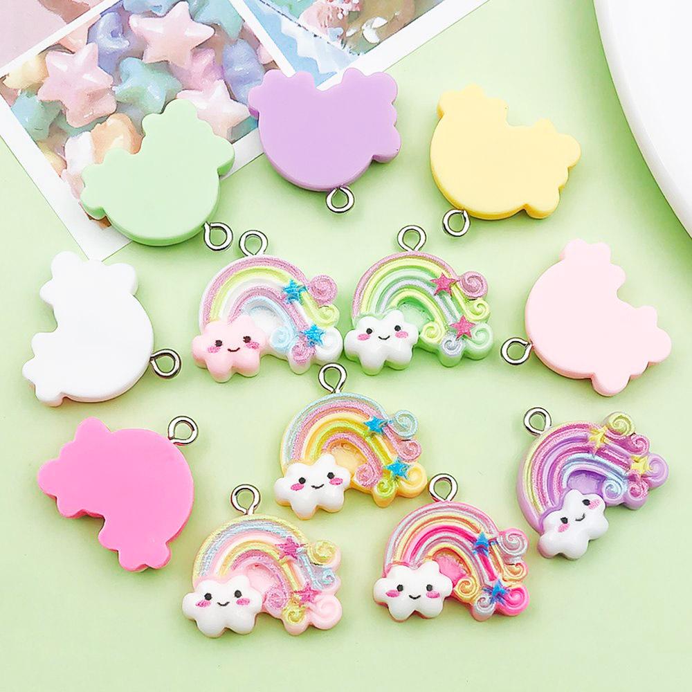 Set of 12 Colorful Resin Cartoon Star, Cloud & Rainbow Charms for DIY Jewelry Making