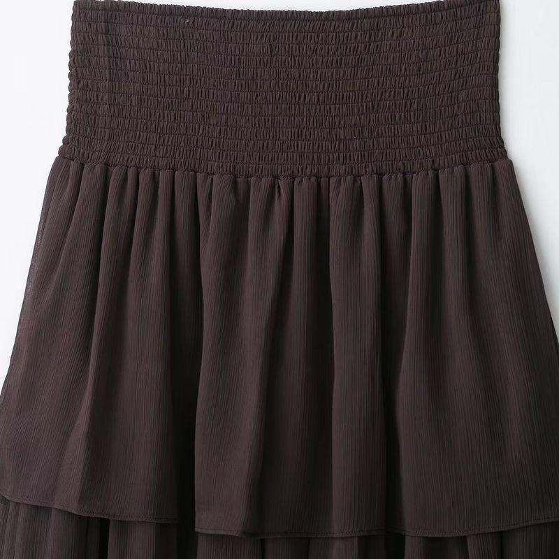 Kaslead New Women Clothes Western Style Fashion Simple and Versatile Frill Laminated Half Body Long Dress