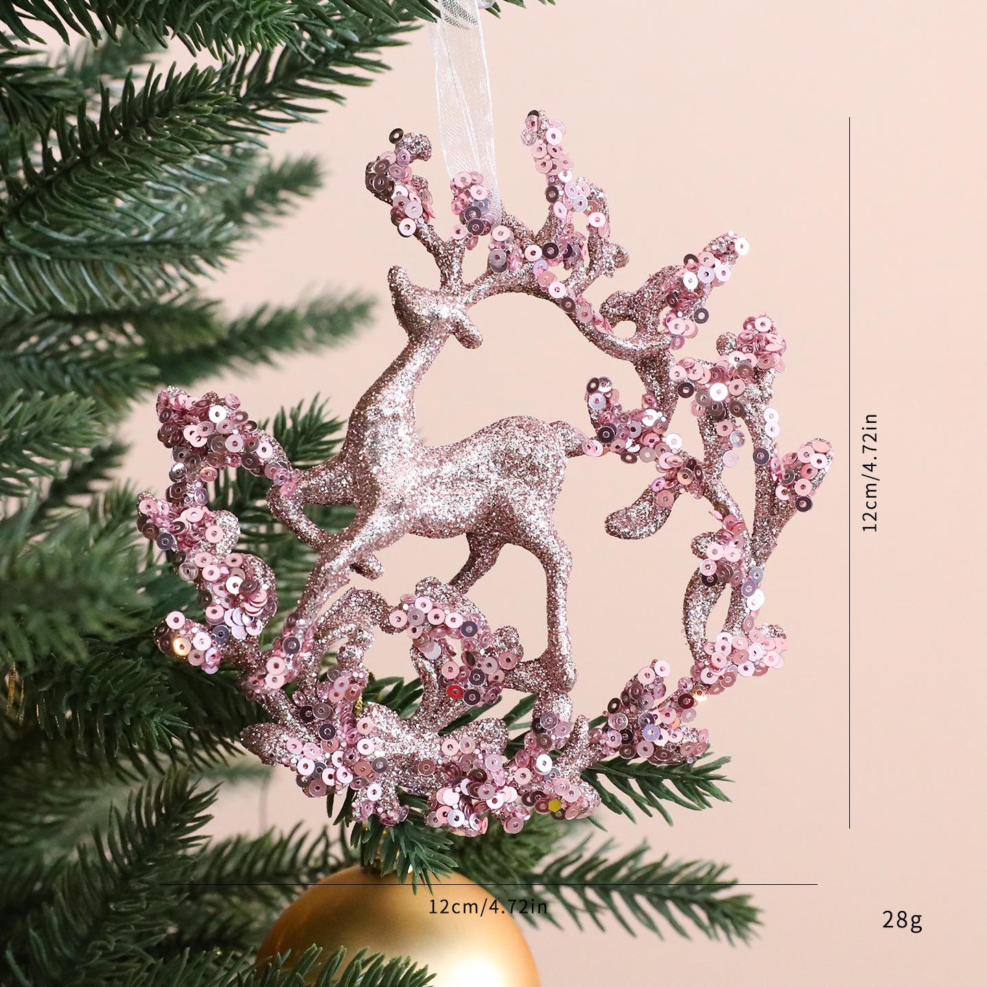 Pink Reindeer Sequin Christmas Tree Hanging Ornaments