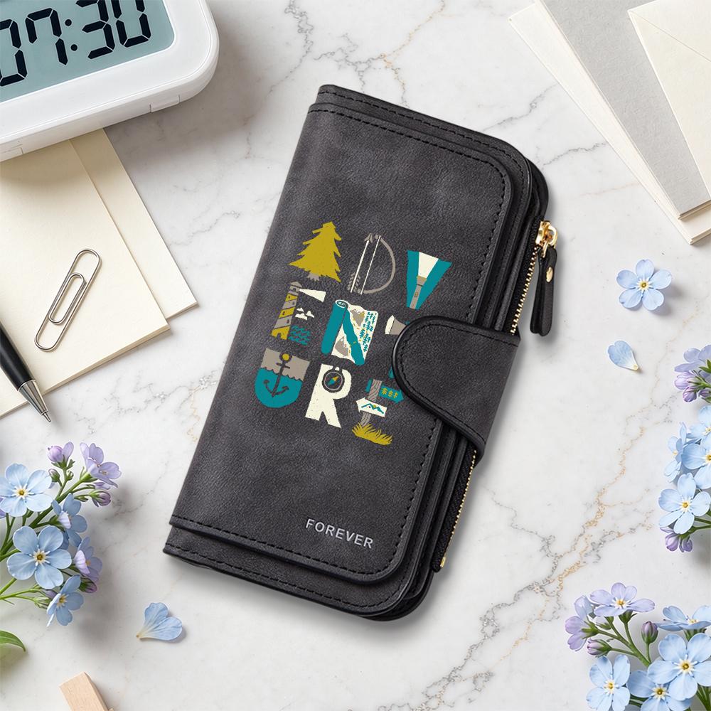 Stylish Adventure Print Long Wallet with Multi Compartments for Daily Use Portable Functional Purse for Travel