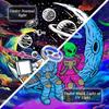 2D Space Party Backdrop Astronaut On Lunar Surface with Planets and Rocket for Birthday
