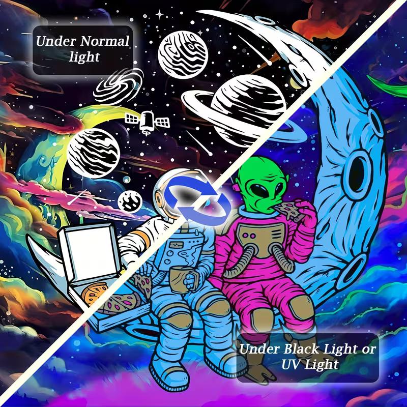 2D Space Party Backdrop Astronaut On Lunar Surface with Planets and Rocket for Birthday