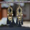 Boho Vintage Crystal Beads Drop Dangle Earrings For Women Handmade Leaf Tassel Geometric Hollow Antique Gold Color Jewelry Gift