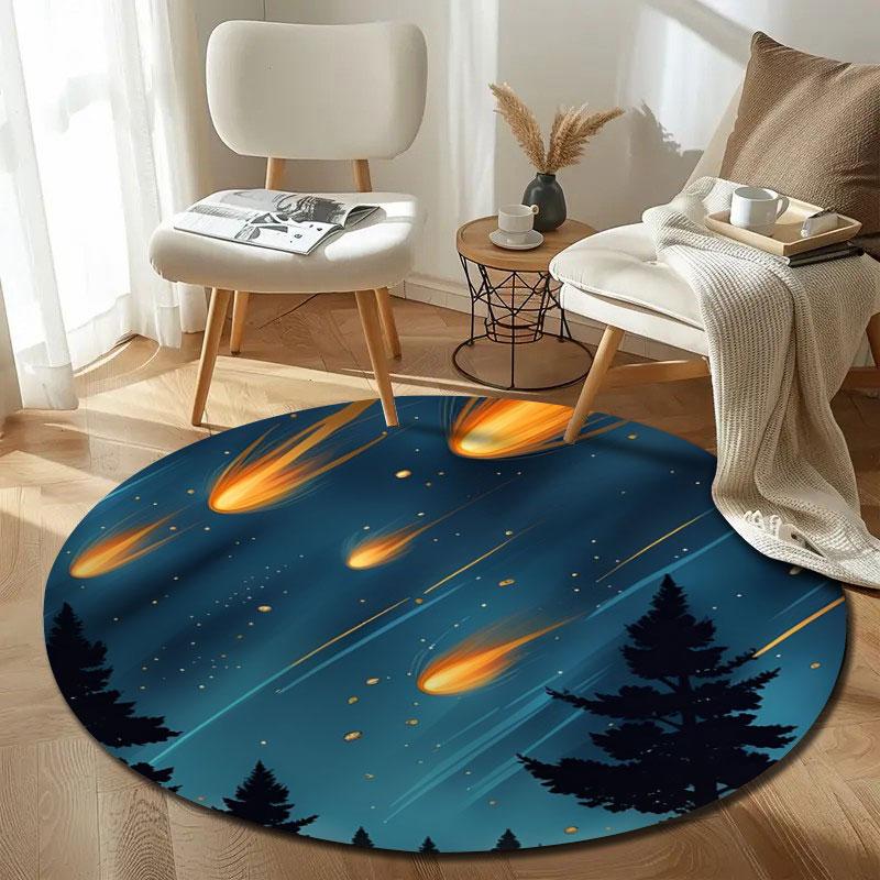 Contemporary Round Botanical Multicolor Floor Rug, Non-Slip Floor Mat for Nursery