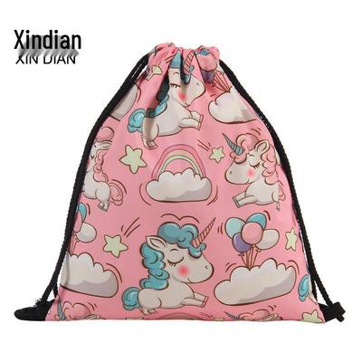 Unicorn Print Girlish Drawstring Backpack