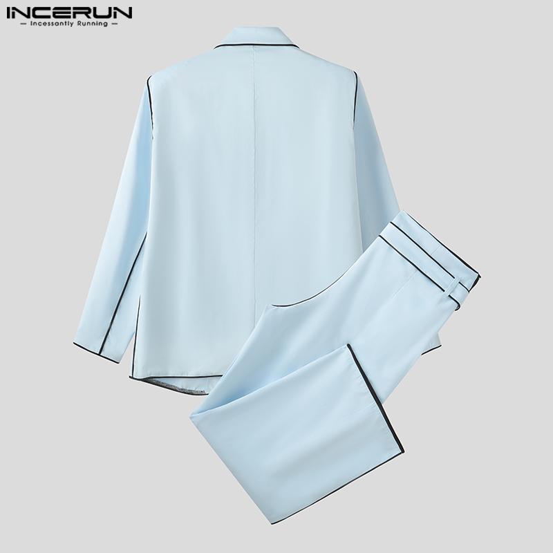 INCERUN Costume de toamnă supradimensionate din două piese pentru bărbați, blazer cu mânecă lungă cu cusături, seturi de pantaloni lungi drepți