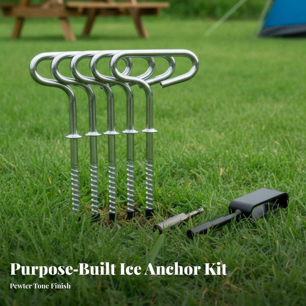 4 Pieces Ice Anchors with Installer Tool Spiral Anchor Kit Threaded