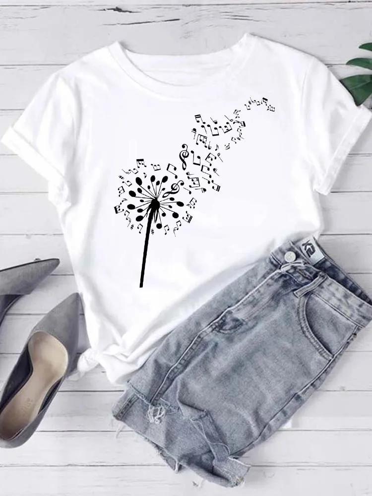 New Women T Shirt Fashion Musical Note Printed T Shirt Harajuku Cute Graphic Tee Shirt Female Ladies Casual Tops Shirts