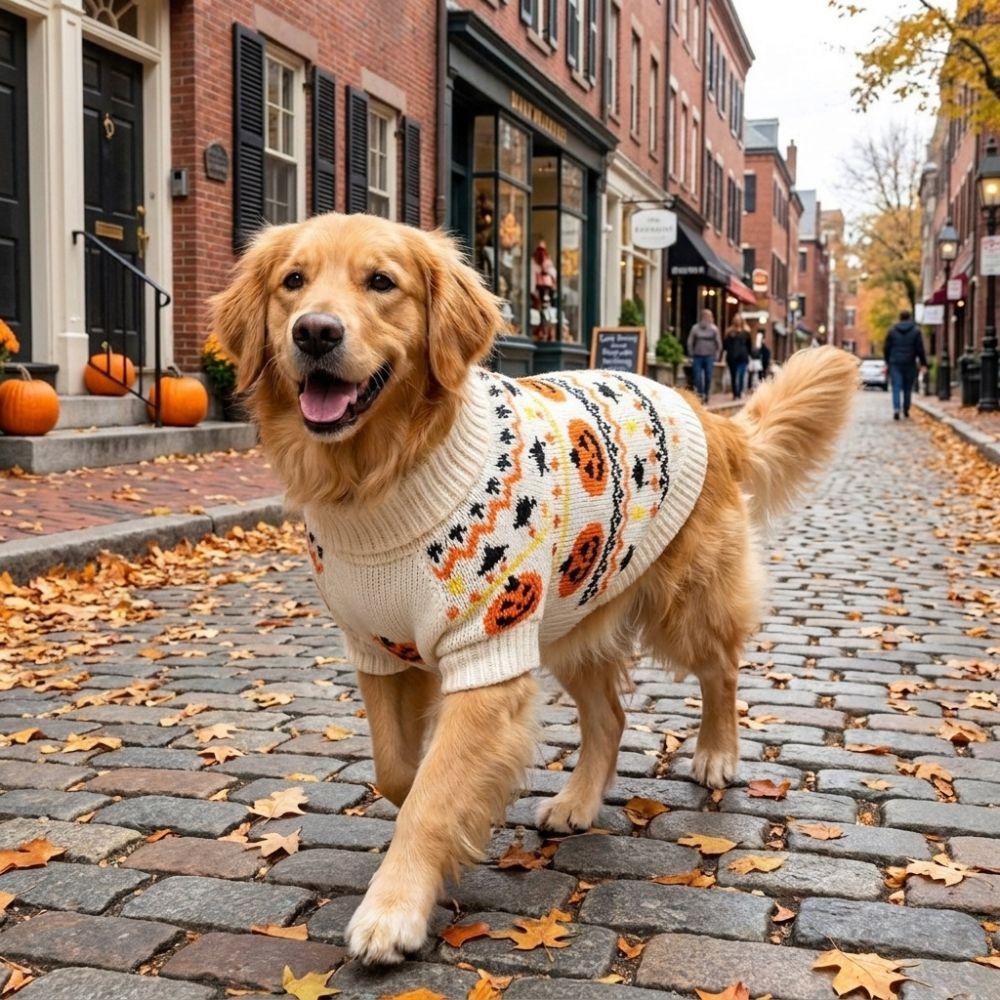 Knitwear Dog Pumpkin Pattern Coat Warm Cat Turtleneck Sweater Knit Pullover  Holiday Clothes