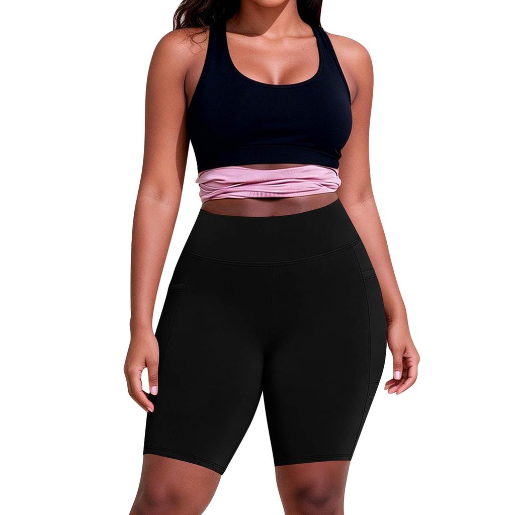 Women's Fashionable Casual Plus Size Pocketed Athletic Leggings With High Waist And Butt-Lifting Effect Cropped To Mid-Thigh Length