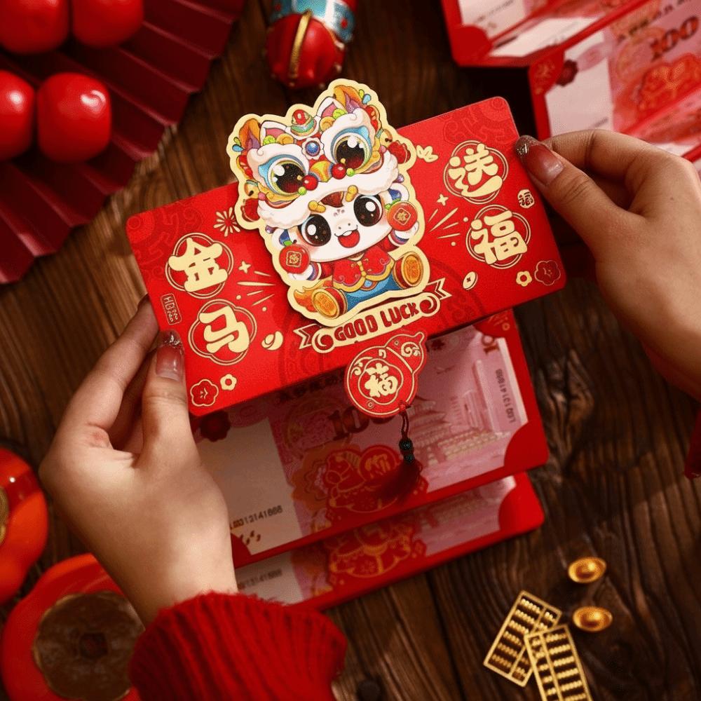 2026 Horse Year Folding Red Envelope Cartoon Pattern Good Luck Red Bags Wedding Ceremony
