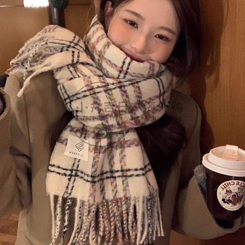 Imitation cashmere scarf winter advanced feeling small fresh grid thickened warm shawl scarf