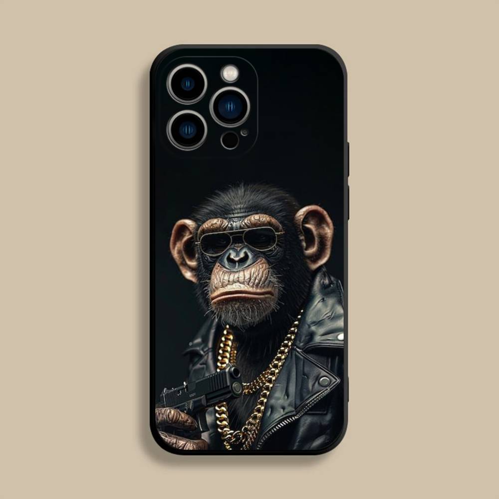 Monkey Gorilla Art Design Phone Case For iPhone 17,16,15,14,13,12,Pro,Max,Plus,E,SE4,Air,Mini Black Soft Cover