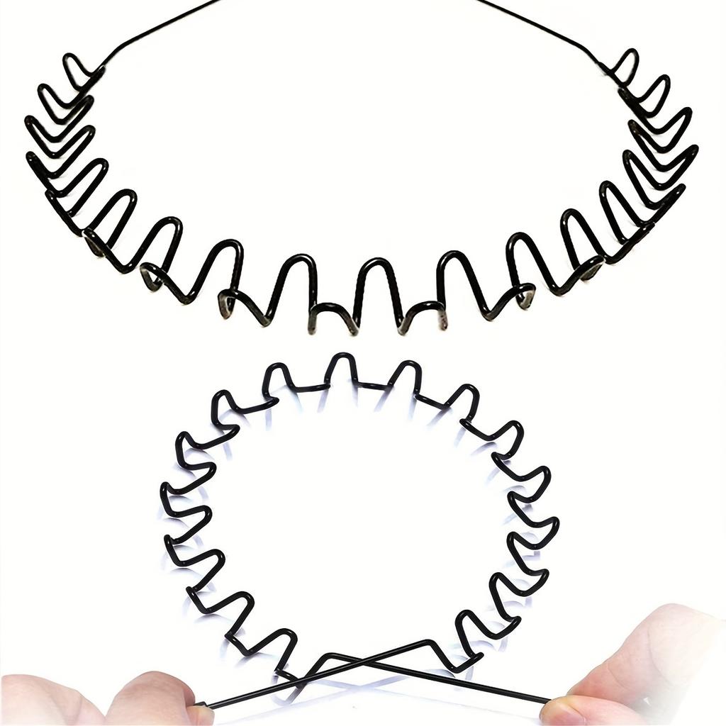 Black Metal Spring Hair Band - Elastic, Non-Slip Grip Headband with Wavy Design for Outdoor Sports & Fashion Accessory, Hair Accessory