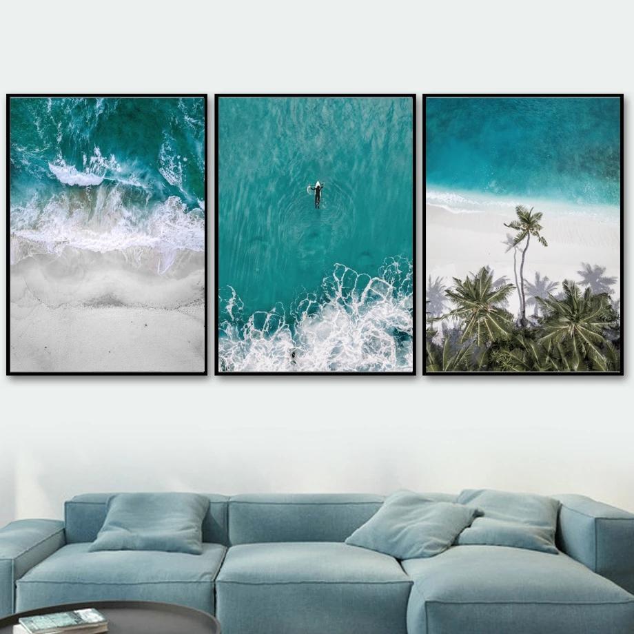 Coastline Blue Ocean Wall Poster Print Sea Reef Nordic Canvas Painting Landscape Modern Home Picture Decoration Living Room Art