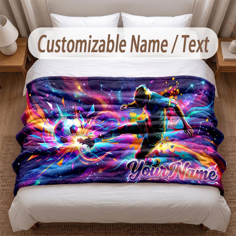 Soccer Theme Soft Blanket Personalized Custom Name Text Print Warm Blanket Home Sofa Bedroom Decor