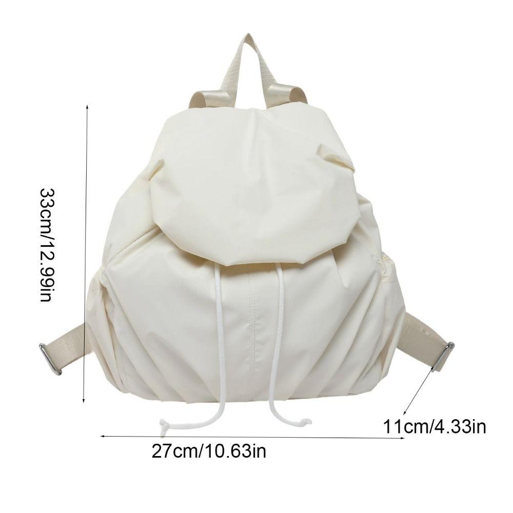 Pleated Nylon Backpack Solid Color Sports Shoulders Bag Casual Drawstring Backpack  College