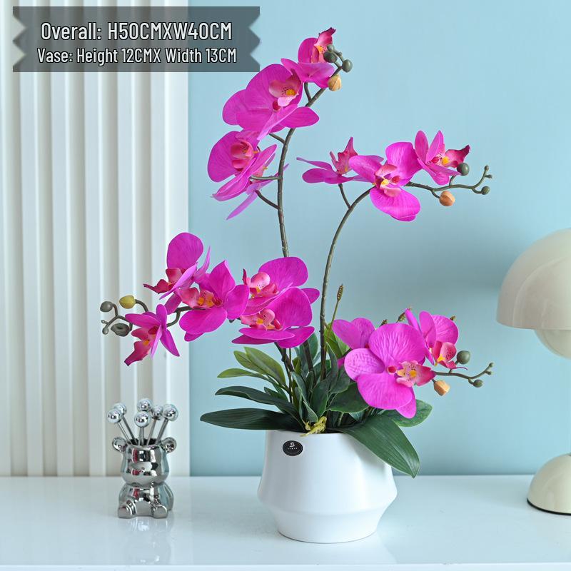 Artificial Phalaenopsis Floral Arrangement for Living Room Display - Potted Decoration for TV Cabinet