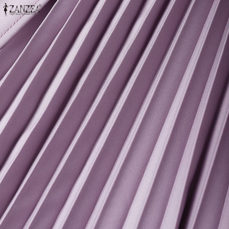 ZANZEA Muslimisches lässiges unregelmäßiges plissiertes Design Damen lockeres Langarmkleid