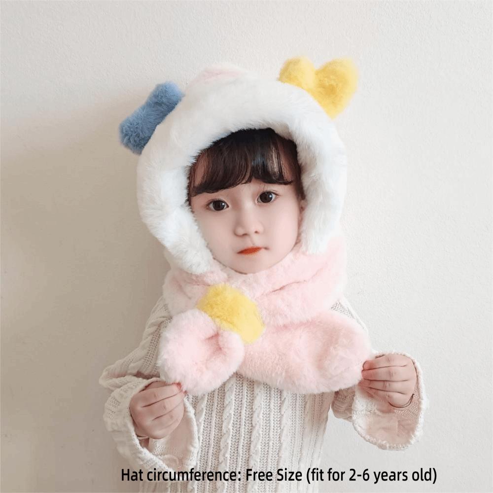 Windproof Winter Baby Hat Scarf Plush Infant Beanies Cap Cute Kids Hat Hooded Scarf