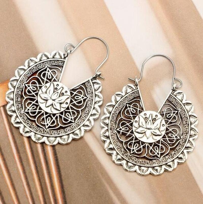 Boho Lotus Earrings For Women Jewelry Ethnic Long Zinc Alloy Drop Earrings Enamel Vintage Earrings