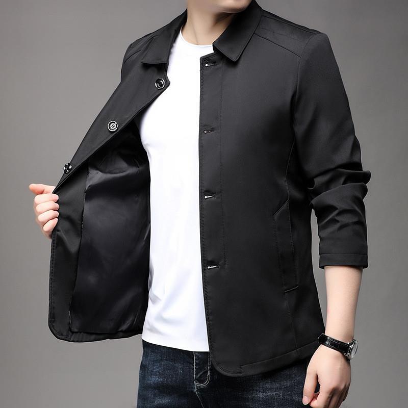 

Middle-aged men s jacket top autumn new long-sleeved business casual lapel breasted men s jacket dad jacket 4XL чёрный