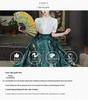 Chinese Style Embroidered Hanfu: Short-Sleeved Top & Gradient Dark Green Horse-Face Skirt Set