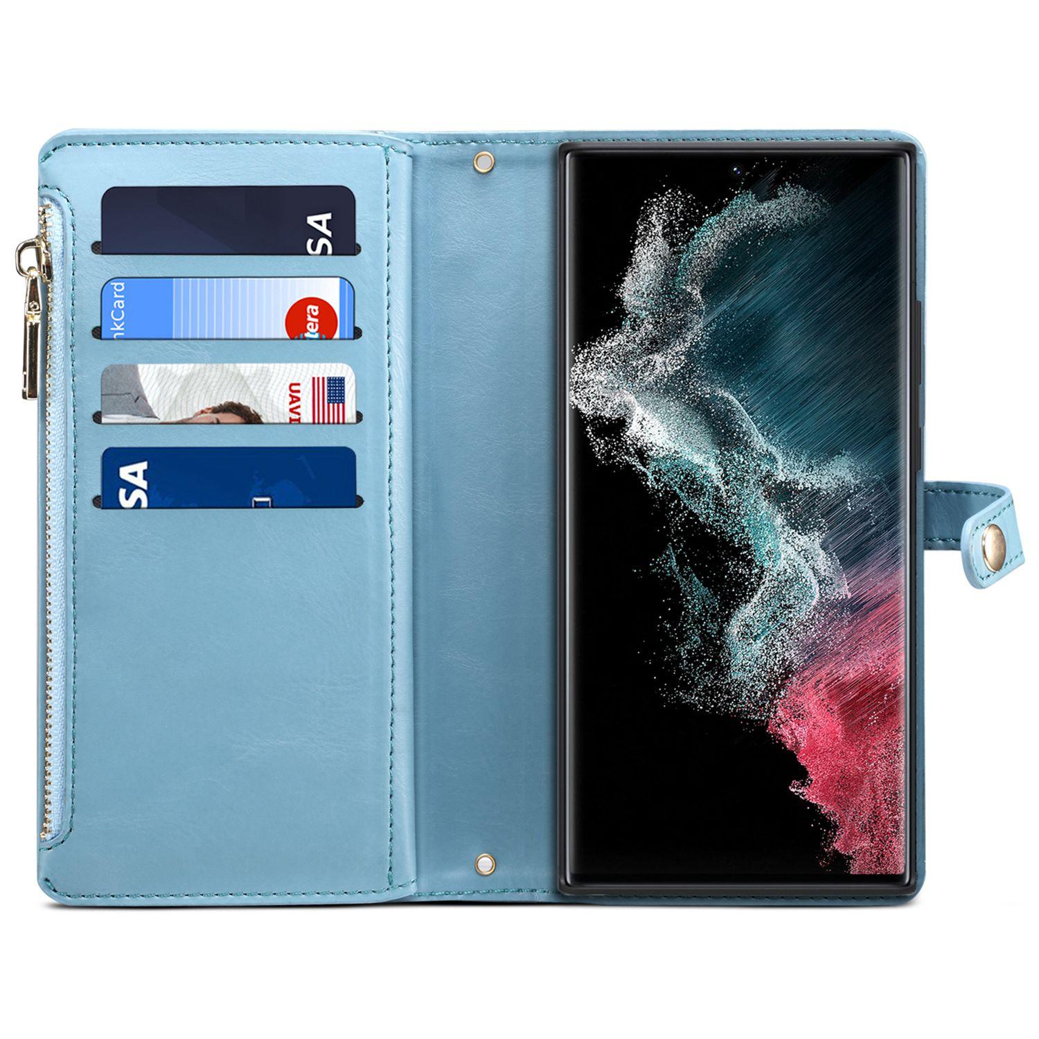 

ESEBLE Shockproof Case for Samsung Galaxy S22 Ultra 5G Leather Folio Flip Cover RFID Blocking Wallet Phone Case with Stand Blue