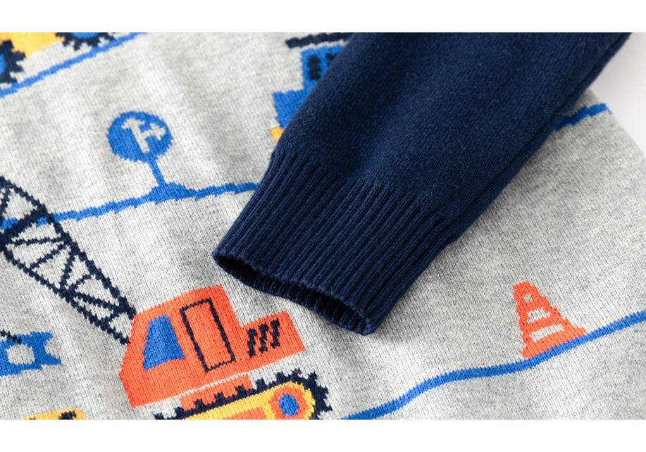 Boys' Spring 2024 Construction Vehicle Cotton Sweater with Raglan Sleeves
