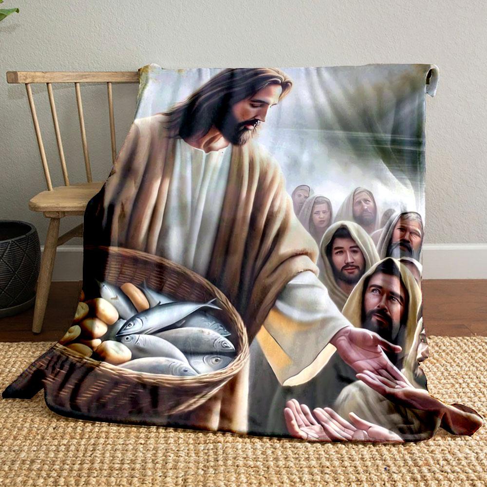 

Jesus Feeds Multitude Blanket Printed Blanket for Living Room Bed Couch lunch break Soft Cozy Blanket for Friend s festival Gift 80cm x 120cm