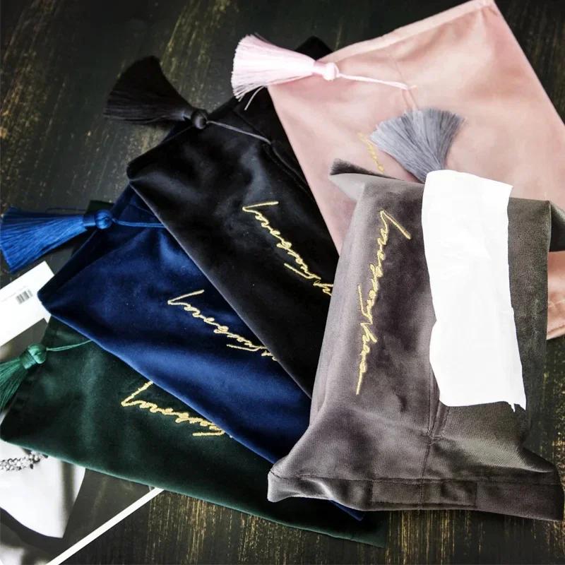 Taschentuchbox Set Samt Papier Schublade Auto Wohnen Essen Aufbewahrungstasche Quaste Orientalisch Östlicher Stil MitOhne Worte Taschentuchhülle
