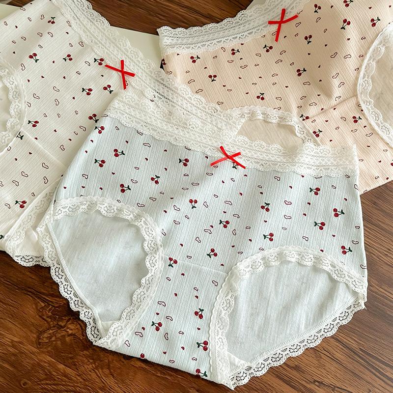 Plus Size Women's Spring and Autumn Cherry Bow Hip Lift Sweet Mid Waist Panties