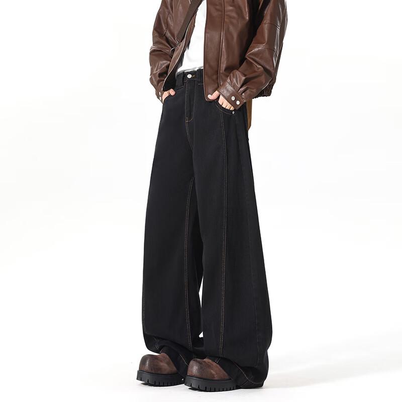 Homlean Men's High Street Retro Loose Straight Leg Denim Jeans HX02