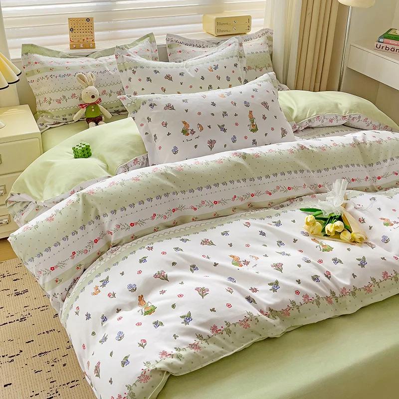 100% Cotton Bedding Set, Four Piece Sheet Set Comfort Set Girly Fresh Style Couple Bed Comforter Set