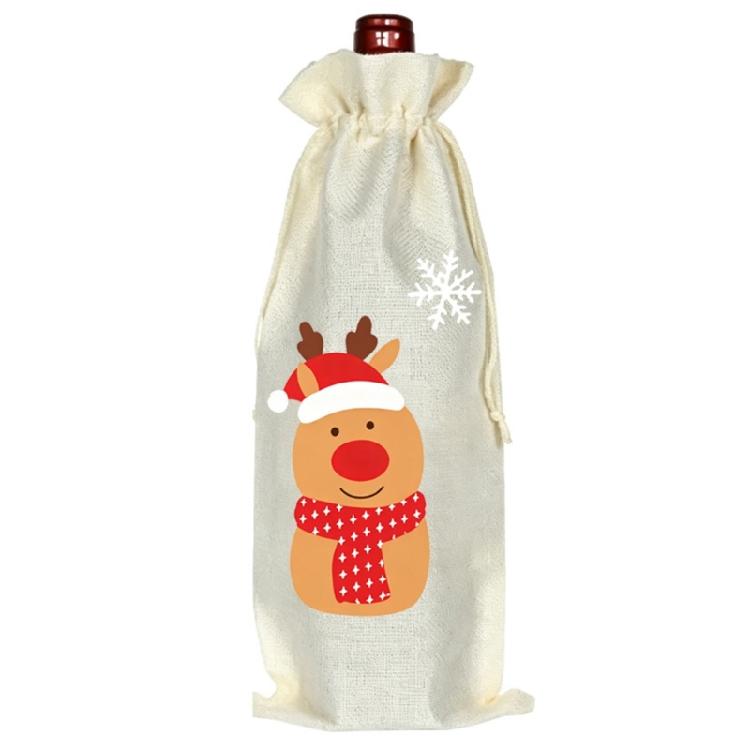 Fabric Wine Bottle Gift Bag for Christmas Presentation, Designed for a Standard Bottle with a Gathered Cord Closure