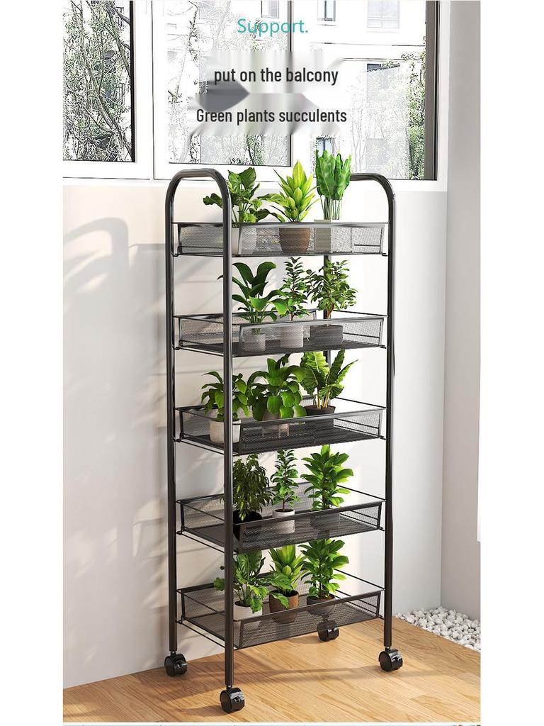 Multi-layer Movable Kitchen and Bathroom Storage Trolley and Vegetable Basket