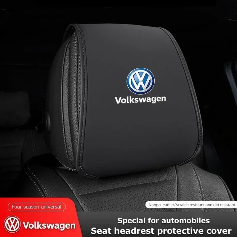 2Pcs Leather Car Seat Headrest Protective Covers Accessories For VW GTI R Line Golf 6 Passat CC Polo Tiguan Arteon Touareg Caddy AS3H