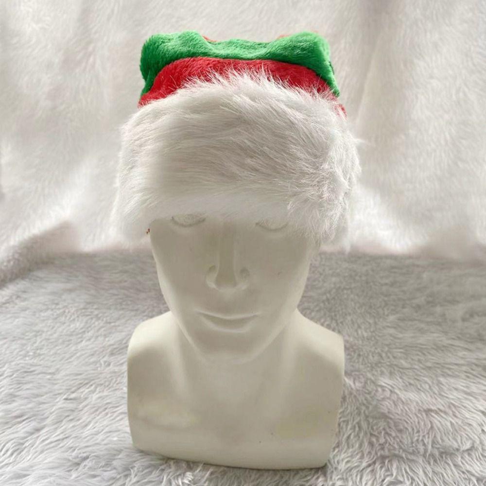 Thicken Santa Hat Plush Warm Winter Cap Striped Splicing Christmas Hat Holiday Costumes Dress Up
